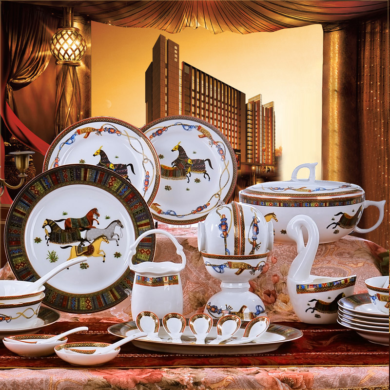 景德镇餐具套装 欧式 碗盘碟 高档礼品陶瓷器餐具 创意56头碗套装