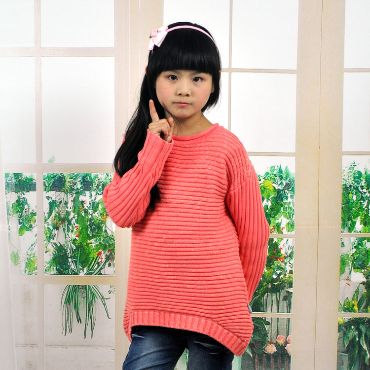 2015新款儿童休闲针织毛衣 女童童装针织衫 女大童纯棉圆领套头衫