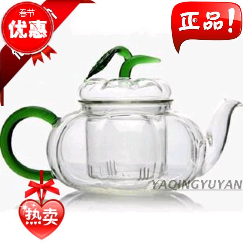 耐热玻璃茶具套装绿叶南瓜壶条纹壶带把过滤花茶壶功夫茶道泡茶壶