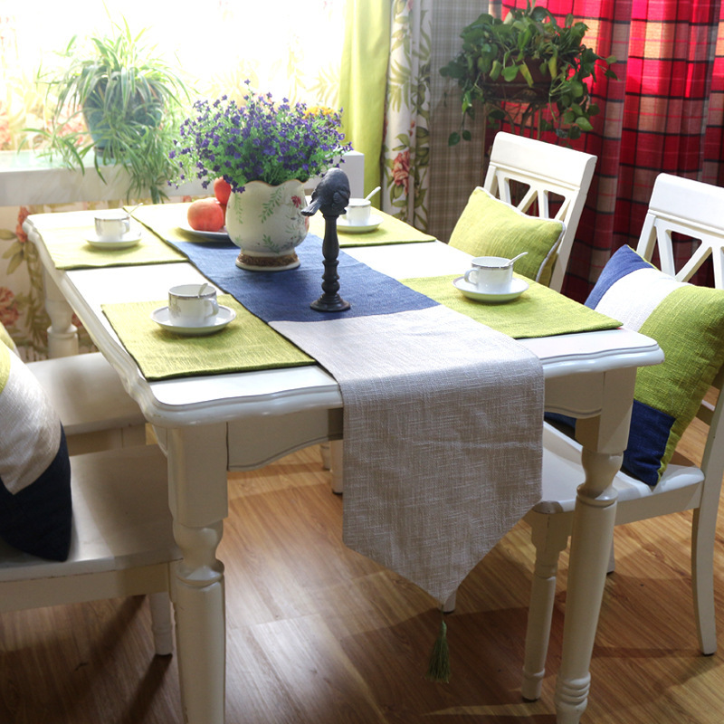 新款上市 地中海彩色棉麻拼接桌旗 餐桌桌巾 桌布