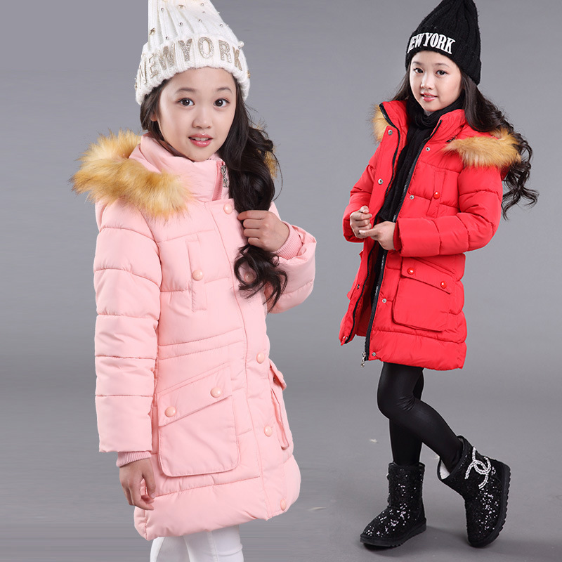 儿童大童冬装纯色中长款女孩加厚冬季棉袄 女童棉衣棉服 2015新款