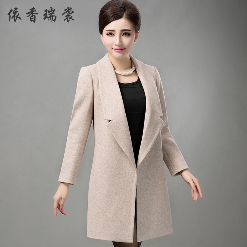 2015新款韩版中年女士羊毛大衣毛呢外套女中长款妈妈羊绒大衣秋冬