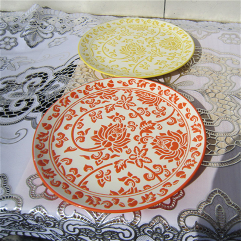 出口陶瓷餐具 欧美名品浮雕装饰 西餐盘 时尚装饰盘 糕点盘2件套