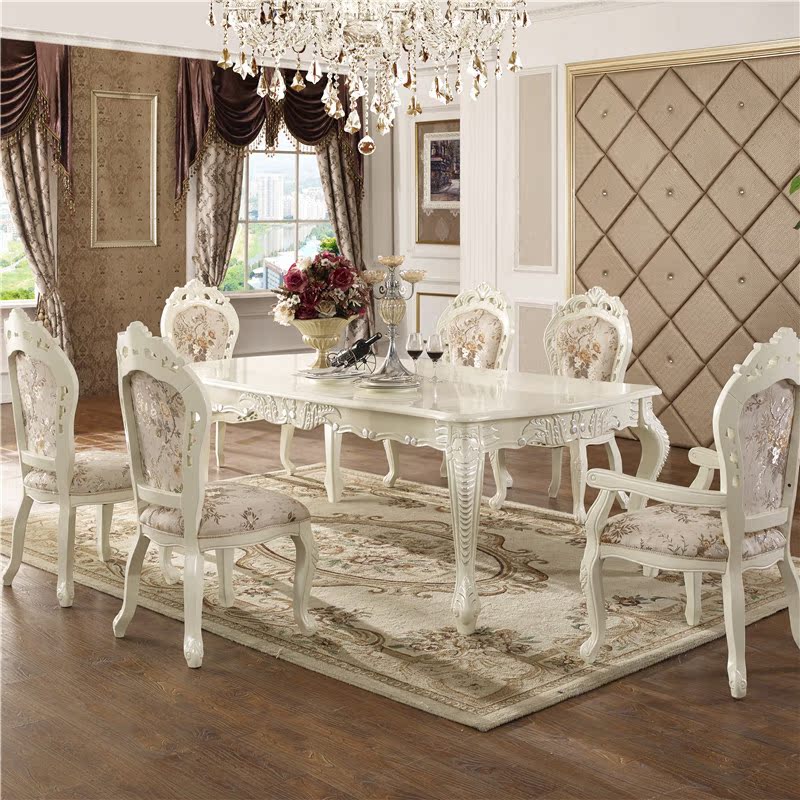 美式高档家具套装欧式餐桌椅组合实木古典法式长方形饭桌