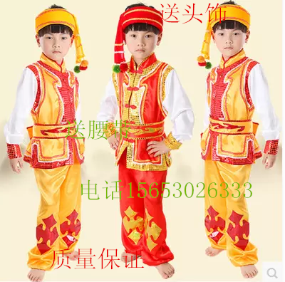 儿童苗族演出服装少数民族男童服装葫芦丝舞台表演服装傣族舞蹈服