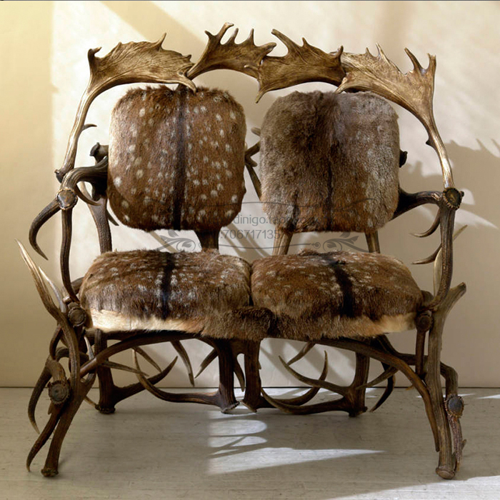 美式乡村鹿角双人椅子 创意个性特色新潮大堂别墅酒吧客厅椅子