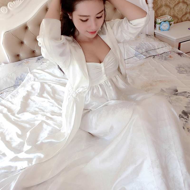 2015秋季品牌女睡衣两件套睡裙性感家居服长款真丝浴袍睡袍冬