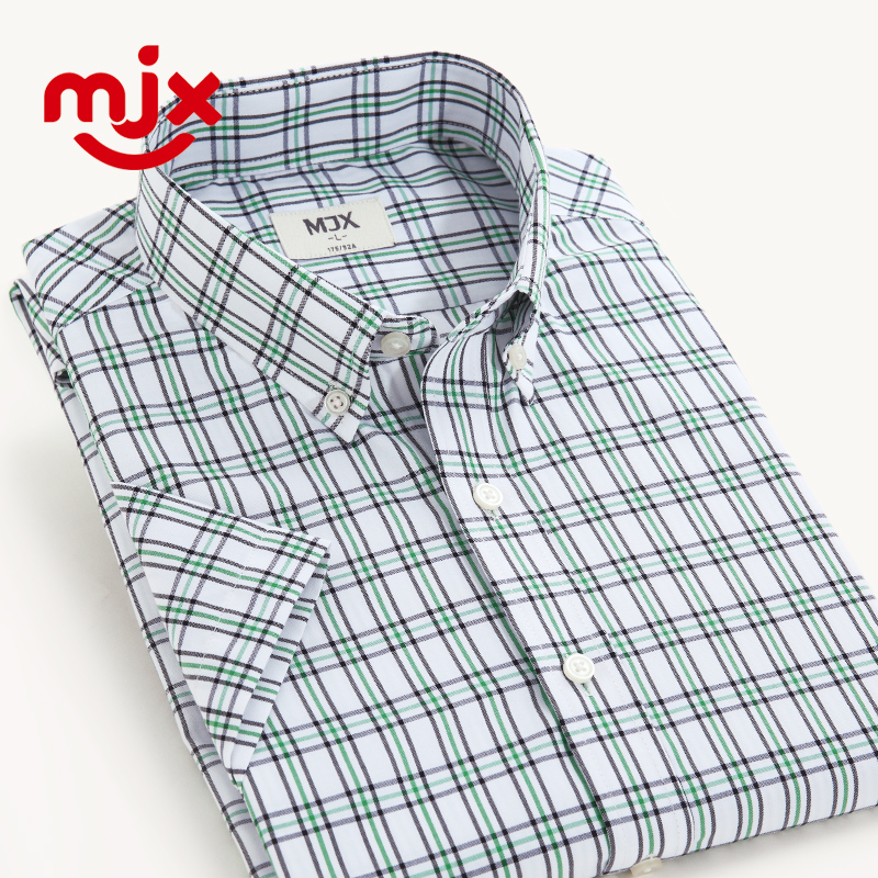 MJX2015春新款格子衬衫 时尚休闲格子衬衫 男短袖韩版衬衣修身