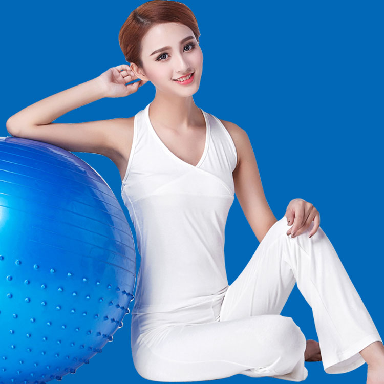 2015春秋白色瑜伽服套装新款高档专业愈加舞蹈健身练功服带胸垫