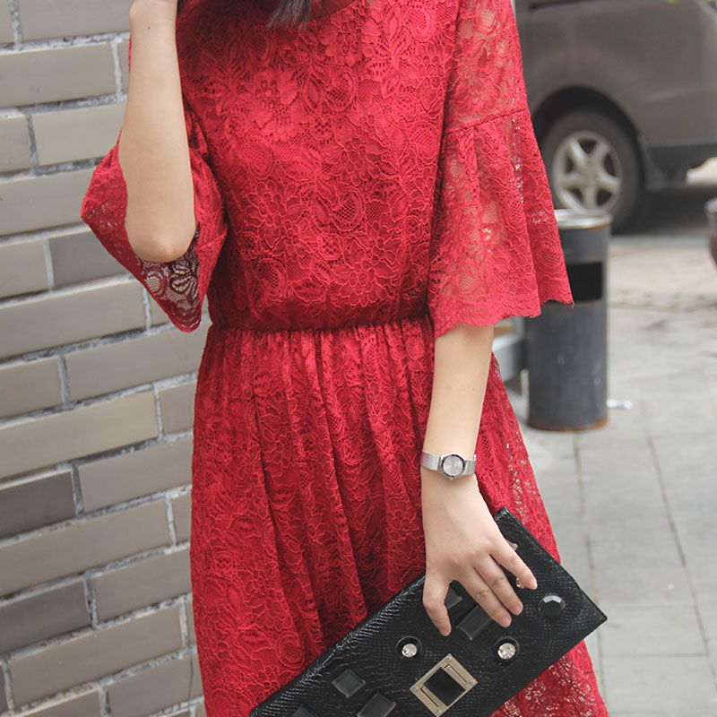韩版2015年夏季新款 蕾丝镂空修身显瘦气质长裙礼服连衣裙