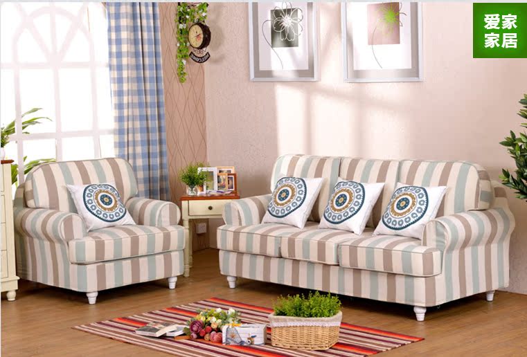 直销地中海沙发 田园布艺沙发 美式 宜家小户型沙发组合条纹沙发