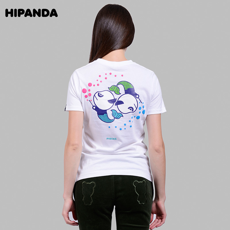 HIPANDA 设计潮牌 春夏女款短袖T恤 十二星座之双鱼