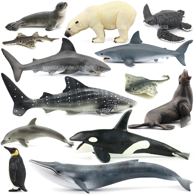 出口 北极熊海豹虎鲸鲨鱼龟海豚海狮企鹅海洋动物模型玩具蓝鲸