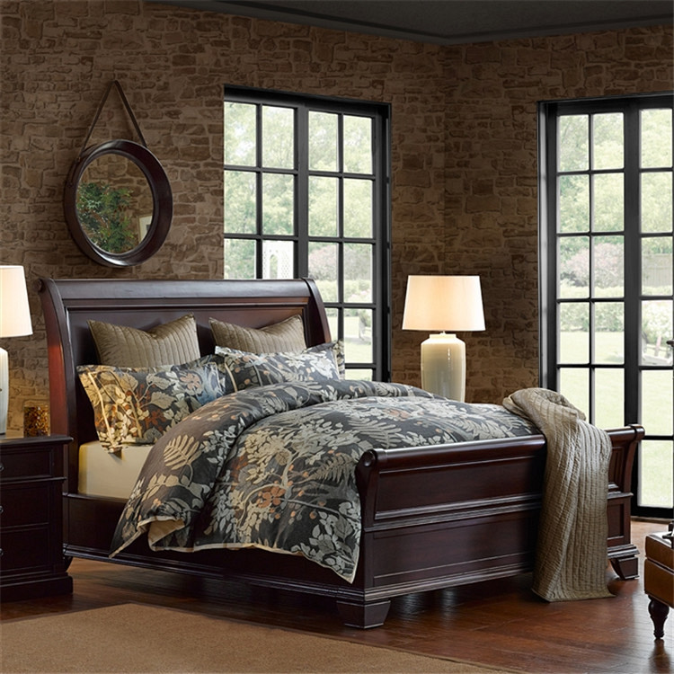 美式实木床卧室雪橇床1.8米双人床桃花芯色组合套装楸木橡木新品