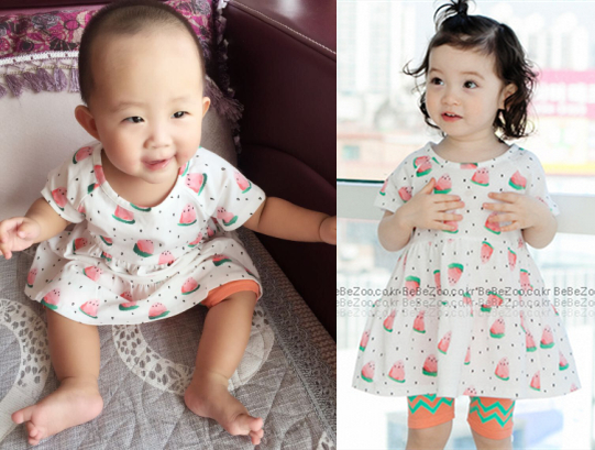 YCCAT韩国代购2015夏装新款女童装宝宝西瓜短袖连衣裙短裤套装