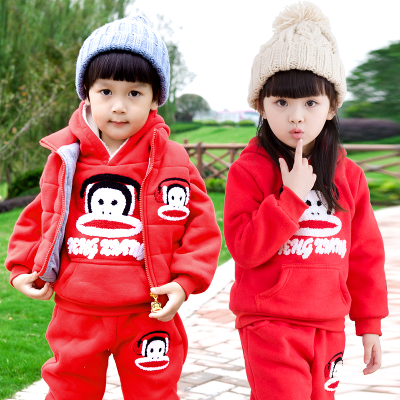 儿童冬装男女童套装大嘴猴三件套 宝宝卫衣冬款加厚套装1-2-3-6岁