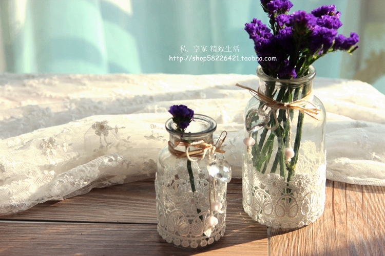 韩式宫廷风玻复古璃蕾丝小花瓶 插花 水培花器 桌面玻璃花瓶花艺