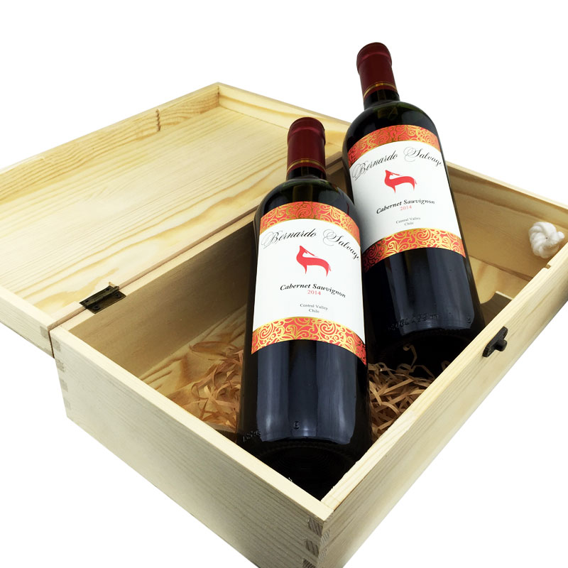 野鹿进口 礼品红酒 批发包邮 赤霞珠 智利干红 葡萄酒 双支木盒