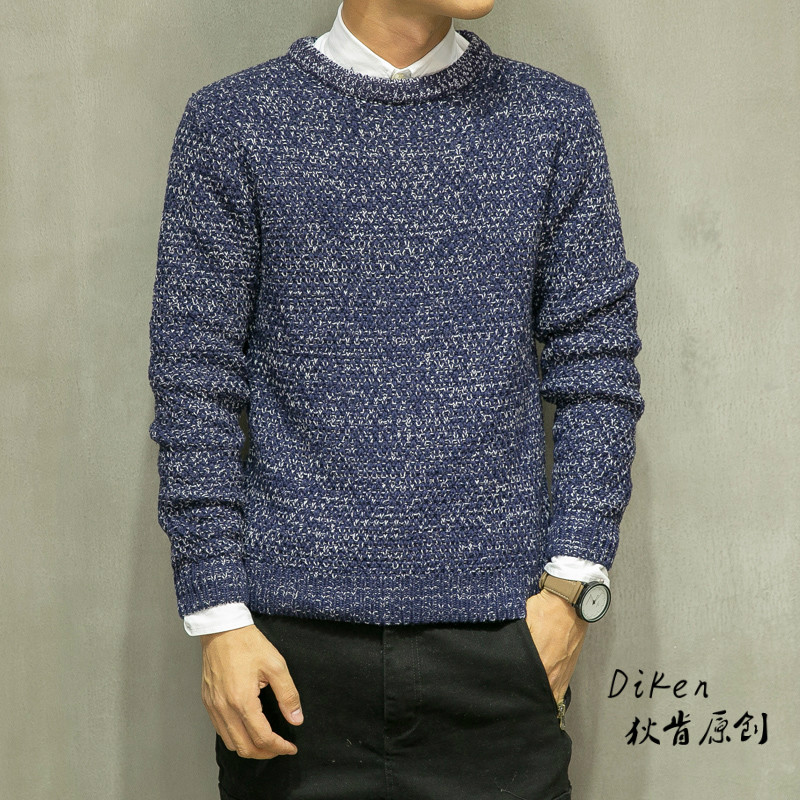 秋冬季日系男士针织衫韩版修身圆领套头雪花修身毛衣青年复古毛衣