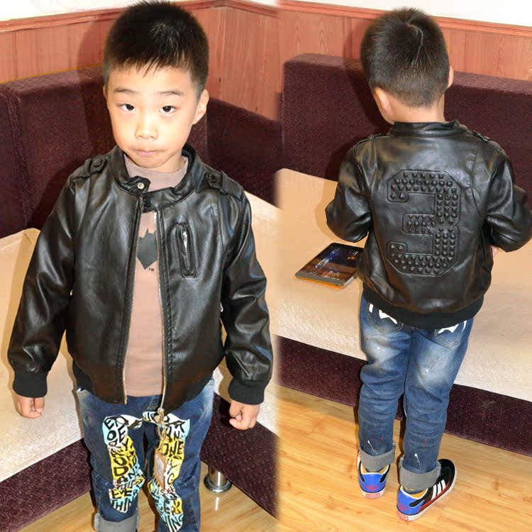2015秋冬新品 韩版男童pu皮衣 机车 加绒外套 糖卡布衣
