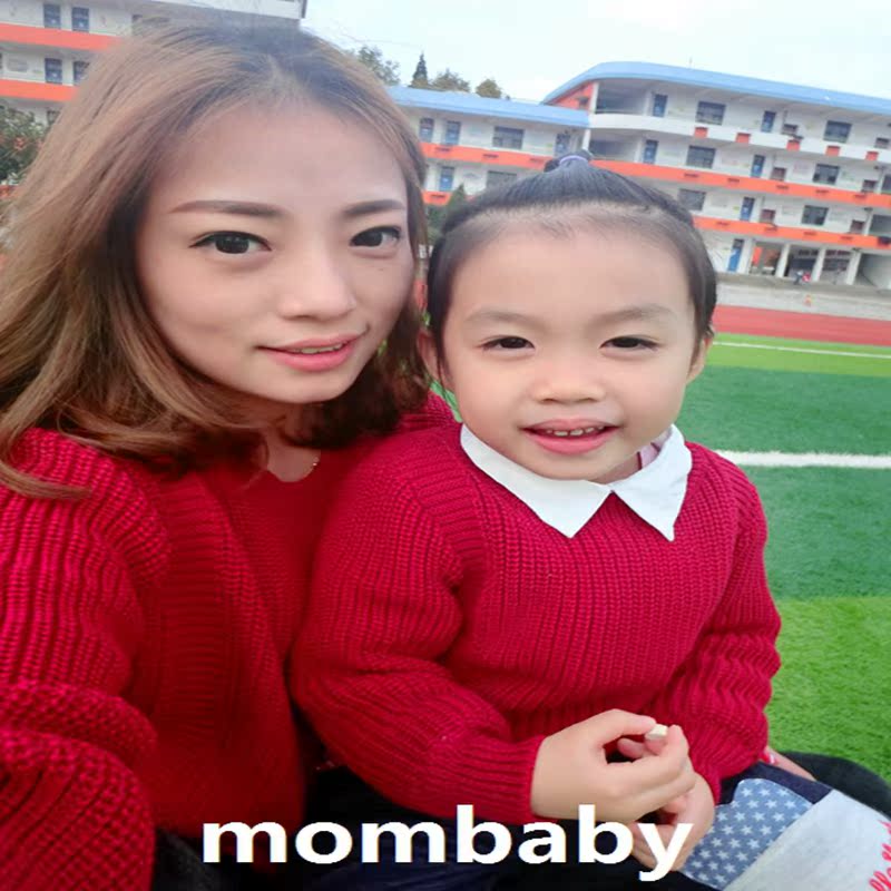 亲子装冬装2015新款潮韩版全家装母子母女装一家三口新年红色毛衣