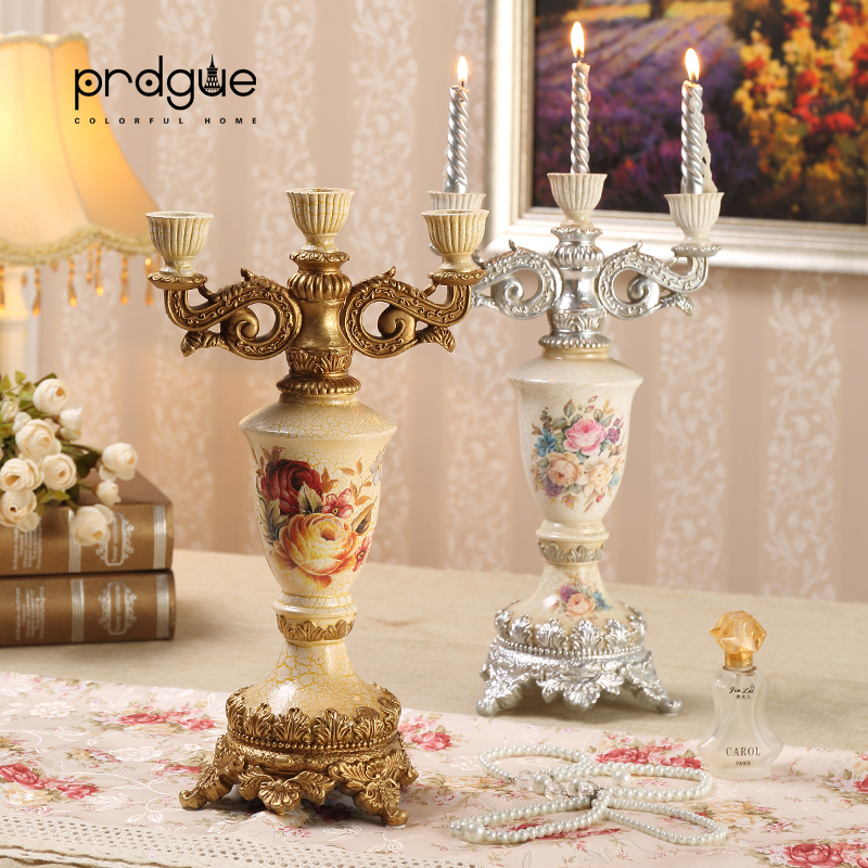 欧式奢华烛台复古奢华家居装饰品摆件树脂工艺品蜡烛台餐桌摆设