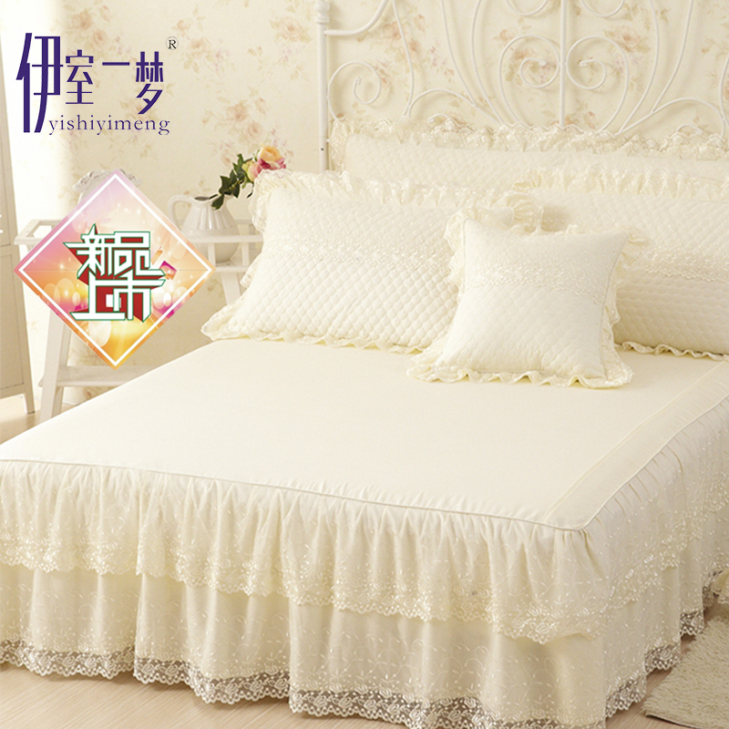 新品尝鲜韩版纯色全棉蕾丝床罩床裙纯棉四季单件床单床套床盖
