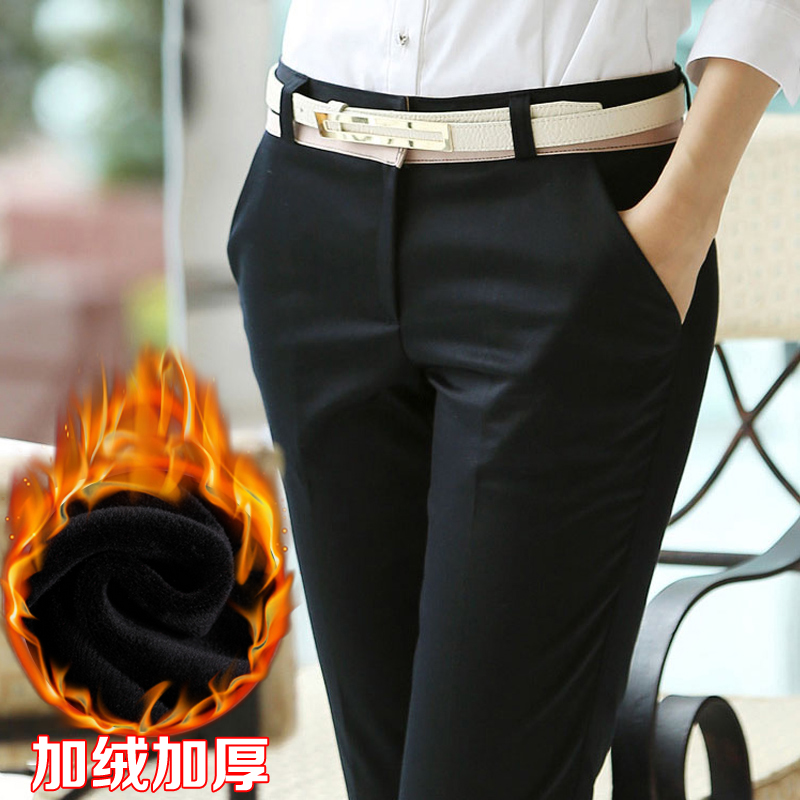 女士长裤2015韩版新款职业修身显瘦加绒加厚直筒休闲裤小脚裤子