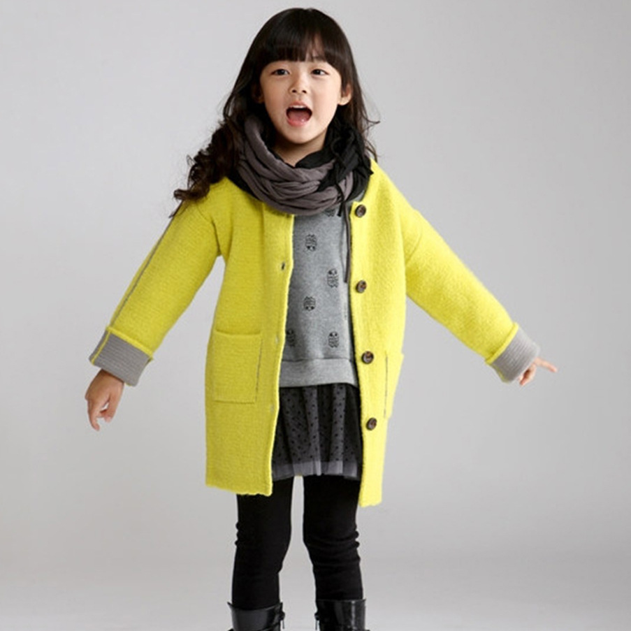 韩版女童冬款呢子大衣中大童加绒加厚呢子外套6-7-8-9岁童装