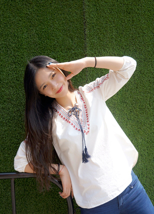 韩国风超好质感民族风刺绣衬衣 2015 优质 推荐 新品 女衬衫