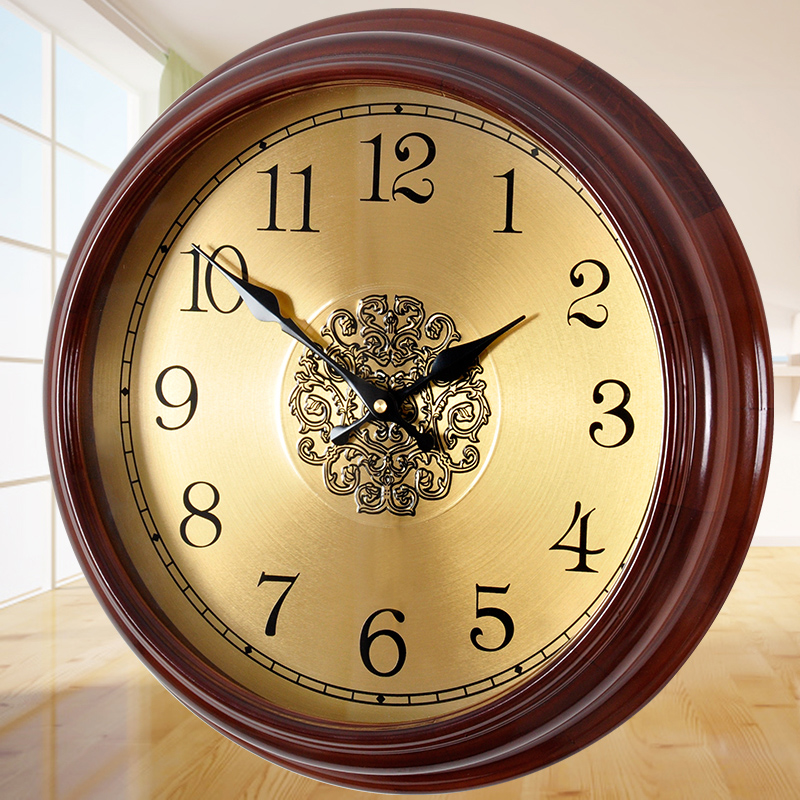 实木钟表欧式圆形表时钟挂钟客厅静音石英钟现代简约创意卧室挂表