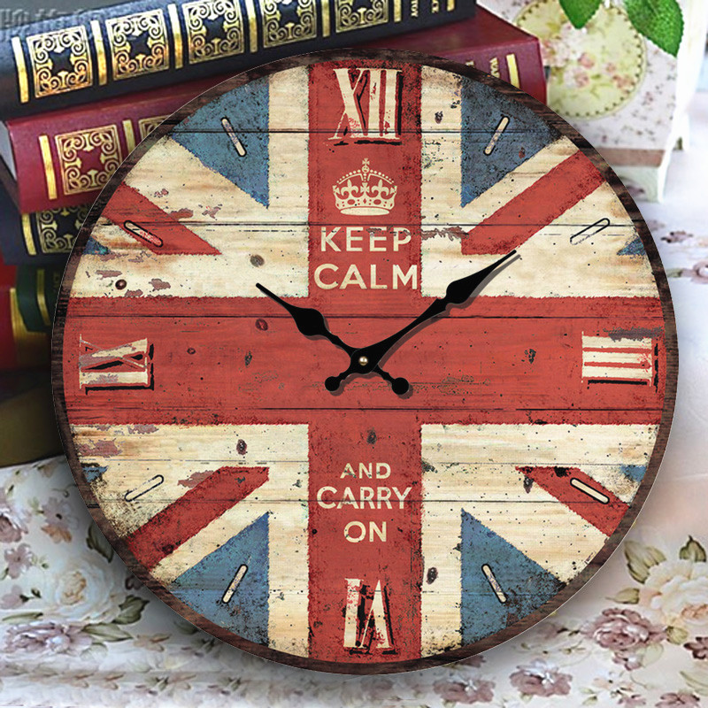 英国印象木质钟石英钟表欧式家居简约时尚复古装饰静音电子挂钟