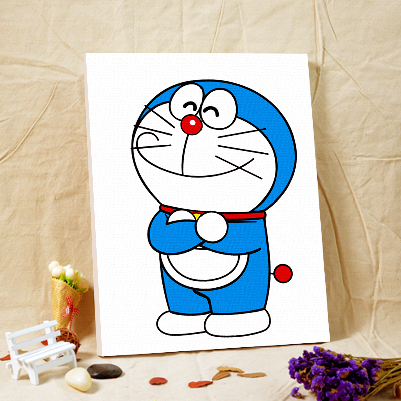 自油自画 diy数字油画客厅大幅卡通动漫动物手绘装饰画 叮当猫