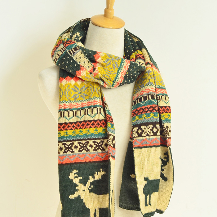 【小鹿】双面毛线围巾 圣诞森女系针织保暖民族风高品质加厚