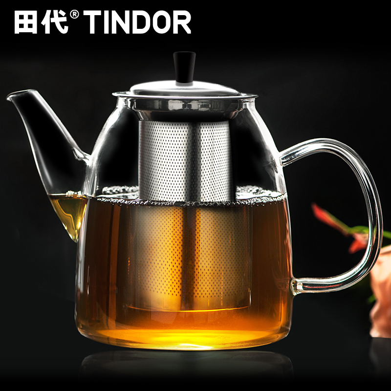 田代/tindor玻璃茶壶 花草茶壶 耐高温过滤红茶茶具套装 泡茶壶