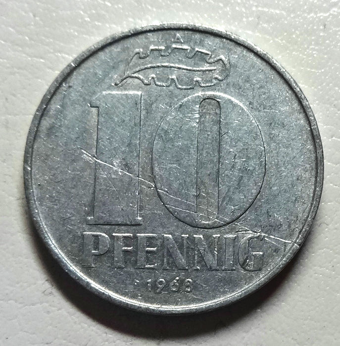 民主德国（东德）1968年10芬尼铝币真品欧洲外国硬币老钱币B5-8