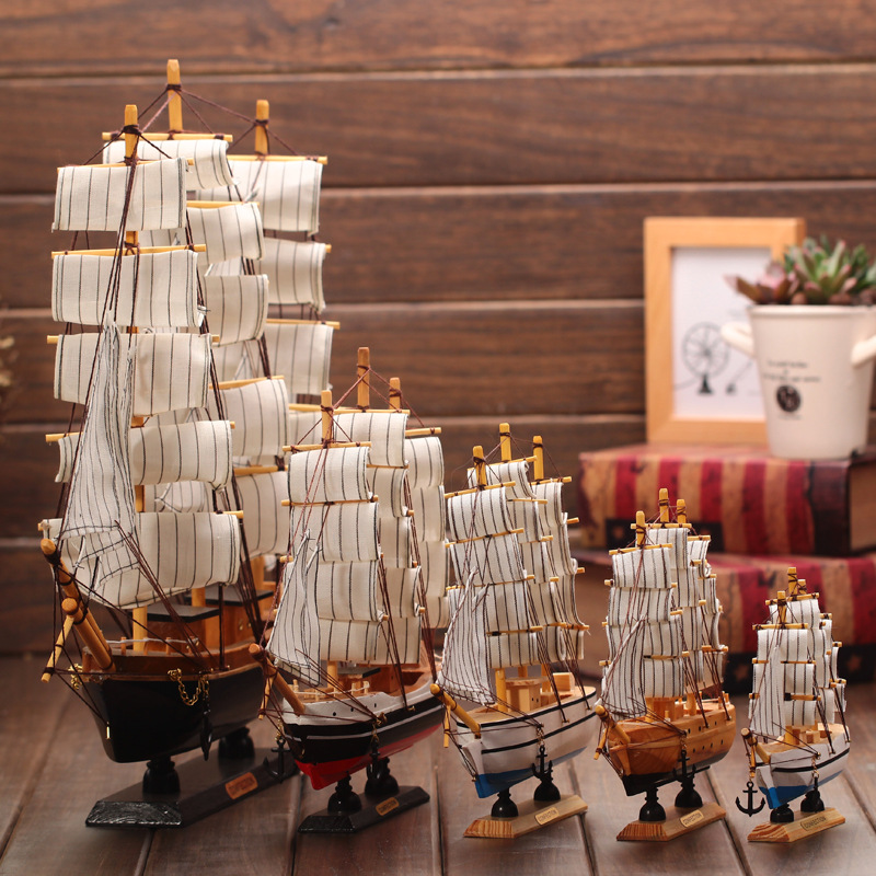 地中海夜帆船创意书房客厅装饰品摆件家居饰品卧室木质工艺品现代