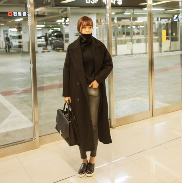 2015秋冬新款韩版超长款双排扣加厚茧型羊绒风衣棉服外套修身女潮