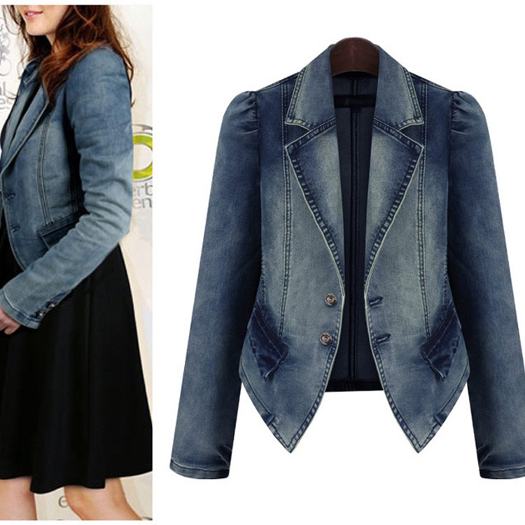 Women coat Short Jean Jacket Denim Tops Casual Outwear S-5XL