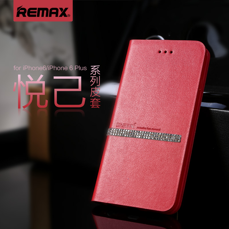 Remax iphone6 plus手机壳真皮镶钻 苹果6手机套翻盖支撑保护壳