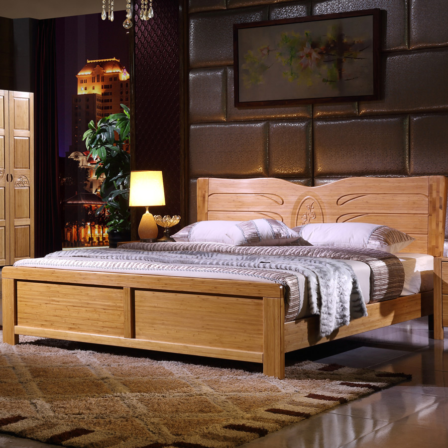竹制家具现代中式竹床楠竹凉床双人床婚床竹子床雕花实木床1.8米