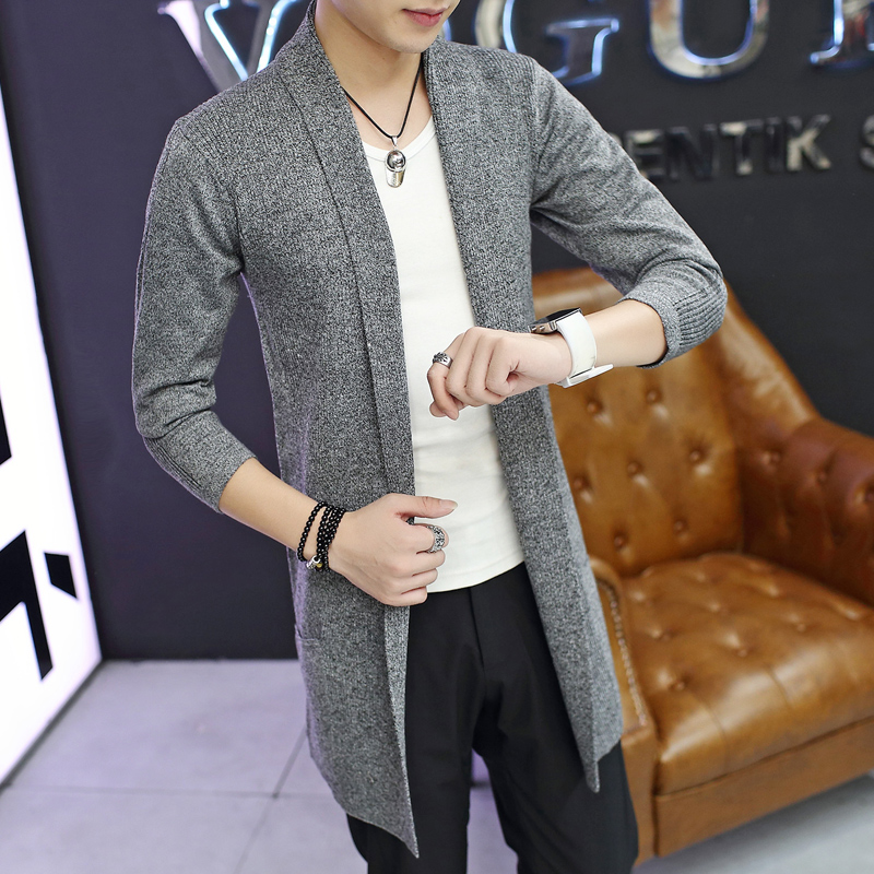 男装秋装外套2016新款男士毛衣开衫韩版中长款针织衫披风纯色线衣