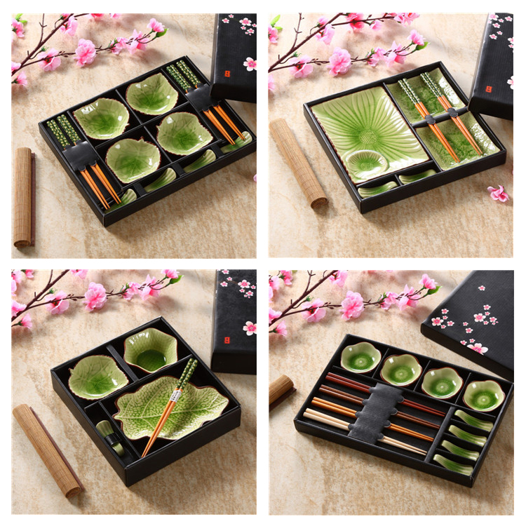 包邮和风日式餐具 寿司料理餐具 叶型创意餐具 筷调味碟筷子架