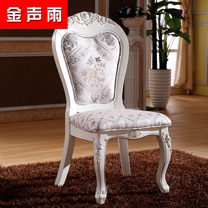 金声雨家具 欧式雕花餐椅 布艺垫餐桌椅子 实木雕花餐桌椅象牙白