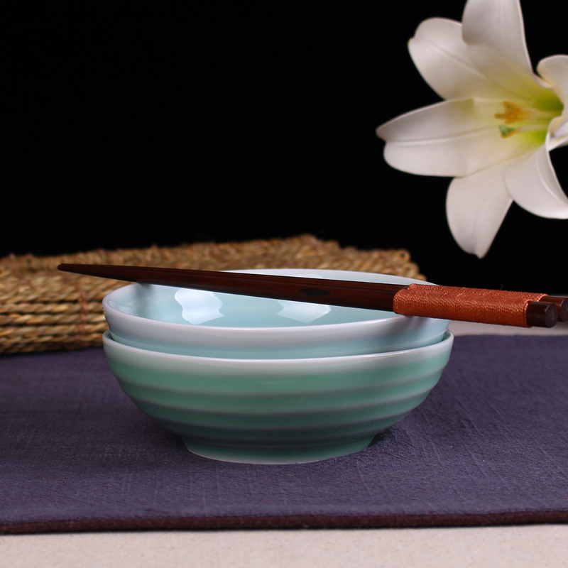 龙泉青瓷餐具碗 创意陶瓷米饭碗  小面碗5英寸螺纹碗茶碗酒碗精品