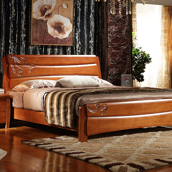 新版简约现代中式实木床1.8 1.5米实木床橡木储物高箱床双人婚床