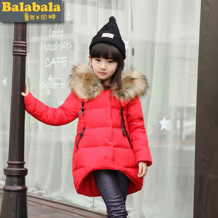 巴拉巴拉正品新款女儿童羽绒服加厚冬装中长款大毛领外套反季包邮