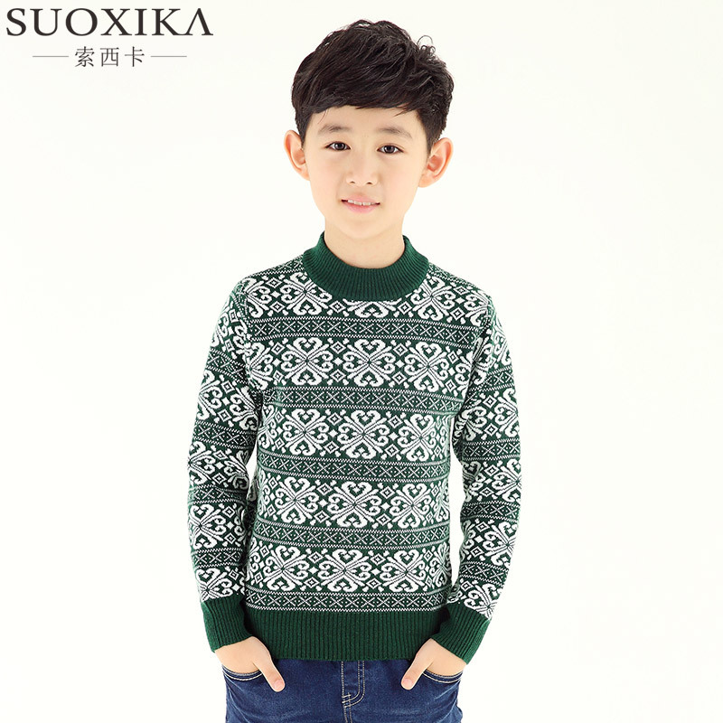 索西卡2015韩版男中大童学生青少年针织打底衫羊毛衫加厚个性毛衣
