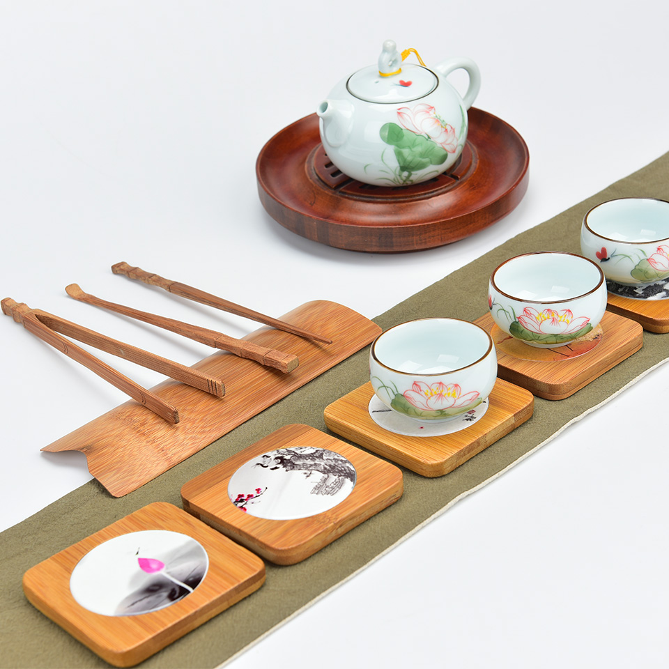 天然竹制杯垫创意陶瓷茶杯隔热垫功夫茶道配件加厚竹瓷组合垫特价