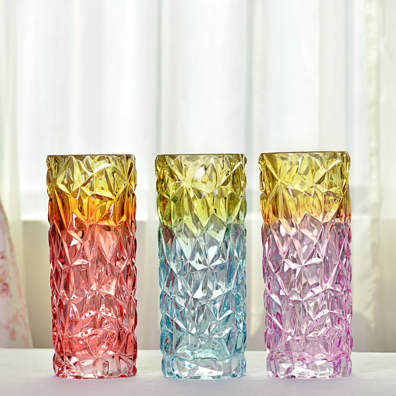 创意水晶彩色玻璃花瓶插花瓶水培富贵竹百合欧式家居装饰客厅摆件